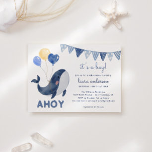 Invitación Lluvia de ballenas de acuarela Es un niño Cumpleañ