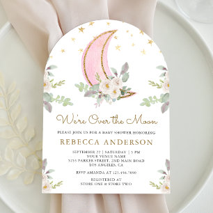 Invitación Lluvia de Bebé Arco Lunar Floral Marfil Rosa Rubor