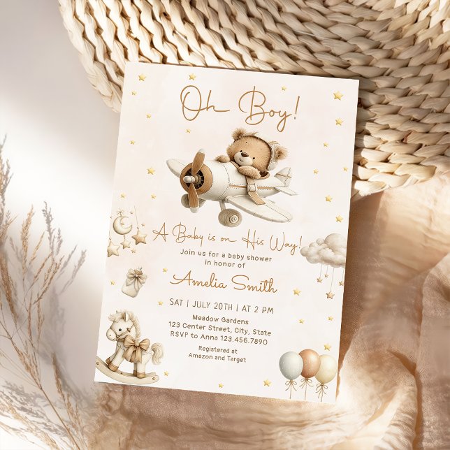 Invitación Lluvia de Bebé Avión de Osito Oh Chico (Subido por el creador)