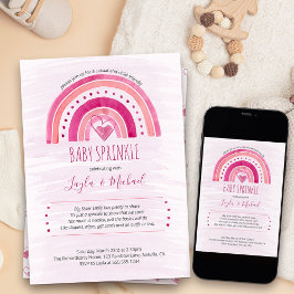 Invitación Lluvia de Bebé Corazón Arcoíris Lavado Acuarela Ro