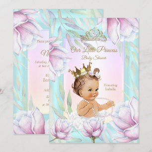 Invitación Lluvia de Bebé de Princesa Floral Verde Acuario Ro