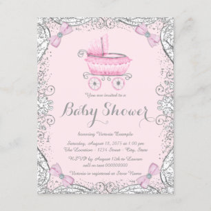 Invitación Lluvia de Bebé de Purpurina Rosa y Gris