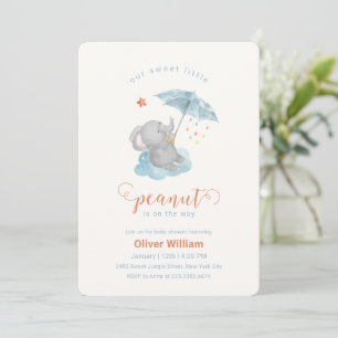 Invitación Lluvia de Bebé Elefante Sombrilla Azul Little Pean