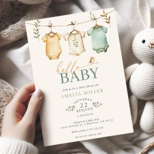 Invitación Lluvia de bebé en acuarela neutra para baby shower
