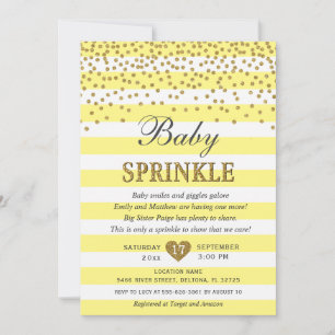 Invitación Lluvia de bebé en oro amarillo claro con franjas d