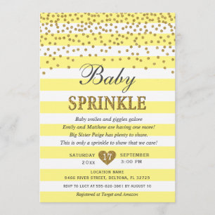 Invitación Lluvia de bebé en oro amarillo claro con franjas d