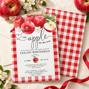 Invitación Lluvia de Bebé Estampado de Cuadros Rojos Manzana