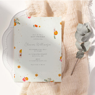 Invitación Lluvia de bebé floral de flor silvestre naranja bo