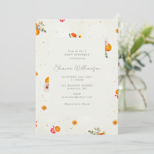 Invitación Lluvia de bebé floral de flor silvestre naranja bo