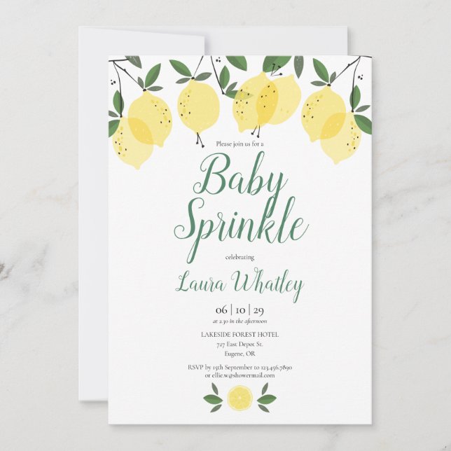 Invitación Lluvia de Bebé Limones Modernos (Anverso)