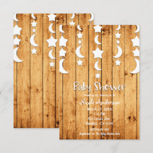 Invitación Lluvia de Bebé Madera de Roble Luna y Estrellas Bl