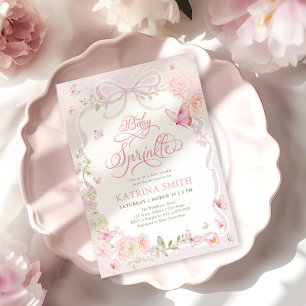 Invitación Lluvia de Bebé Mariposa Floral Niña Baby Shower