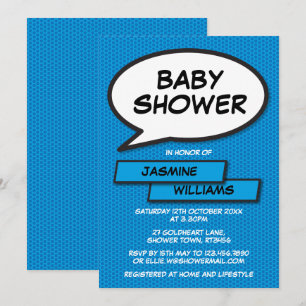 Invitación Lluvia de Bebé Moderno Niño Azul Divertido