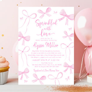 Invitación Lluvia de Bebé Niña con Lazos Rosas Delicados