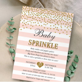 Invitación Lluvia de Bebé Niña con Raya Dorada y Rosa Claro