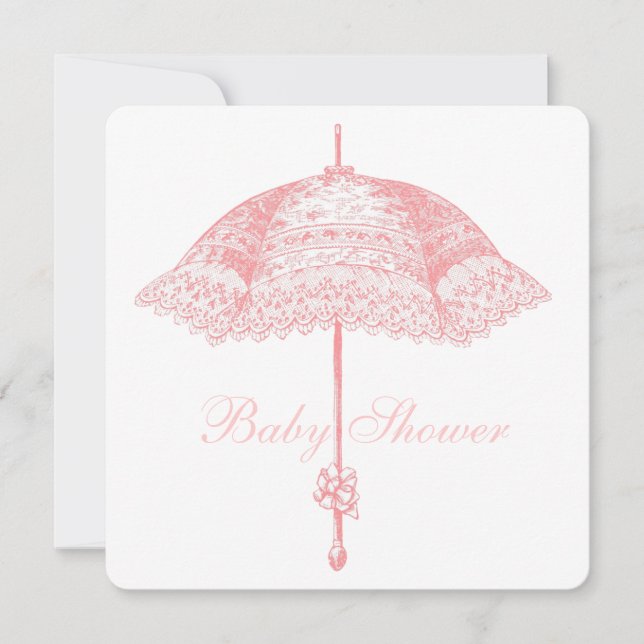 Invitación Lluvia de Bebé Niña Paraguas Parasol Rosa (Anverso)