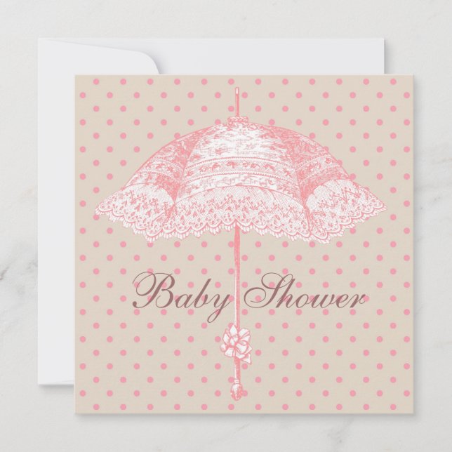 Invitación Lluvia de Bebé Niña Paraguas Parasol Rosa (Anverso)
