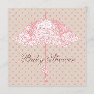 Invitación Lluvia de Bebé Niña Paraguas Parasol Rosa
