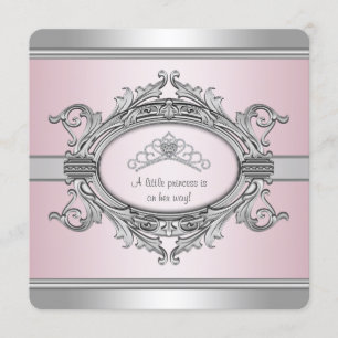 Invitación Lluvia de Bebé Niña Princesa Rosa Tiara de Diamant