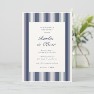Invitación Lluvia De Bebé Para Parejas De Rayas Azules Marino