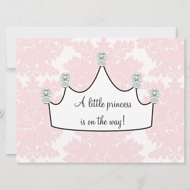 Invitación Lluvia de Bebé Princesa de Damasco Rosa (Anverso)
