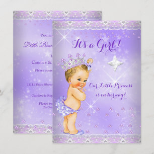 Invitación Lluvia de Bebé Princesa Lila Lavanda Tiara Rubia