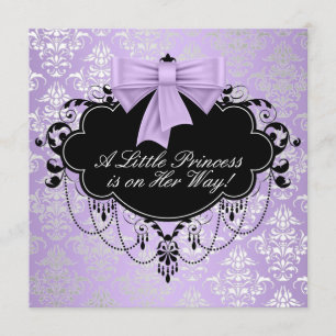 Invitación Lluvia de Bebé Princesa Morado Plateado Negro