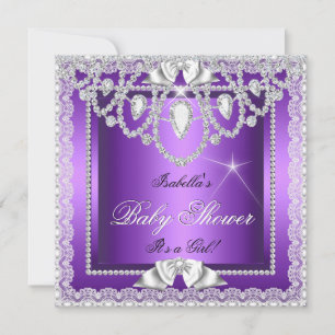 Invitación Lluvia de Bebé Princesa Niña Encaje Púrpura Diaman