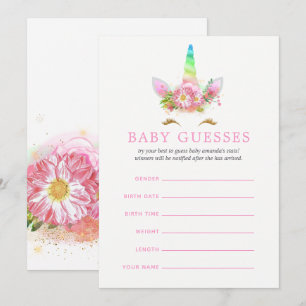 Invitación Lluvia de Bebé Unicornio Arcoíris Rosa Suposicione