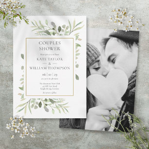 Invitación Lluvia de Bebés para Parejas con Follaje Verde