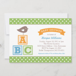 Invitación Lluvia de bloques ABC Pájaro verde sin género