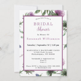 Invitación Lluvia de Boda Acuarela Floral Cardo Morado