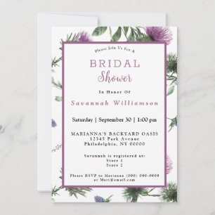 Invitación Lluvia de Boda Acuarela Floral Cardo Morado