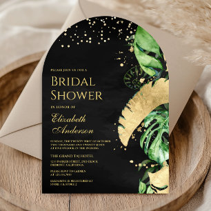Invitación Lluvia de Boda Arco de Palma Dorado Tropical
