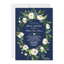 Lluvia de boda azul marino floral blanca acuarela