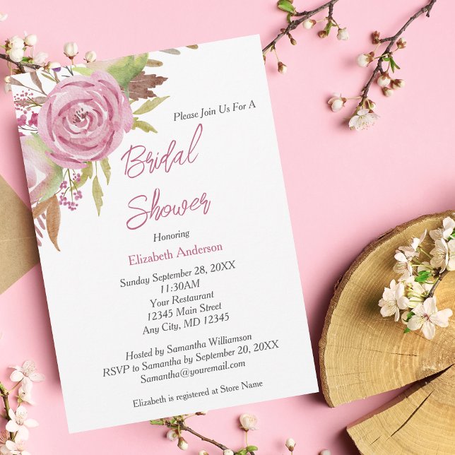 Invitación Lluvia de Boda Boho Rosa Floral Acuarela Elegante  (Subido por el creador)