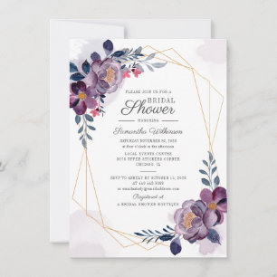 Invitación Lluvia de Boda Botánica Geométrica Floral Púrpura