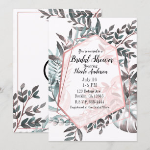 Invitación Lluvia de Boda Botánica Rosa Dorado Rosado Rubor