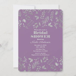 Invitación Lluvia de Boda Botánico Lila Morado Hojas de Plata