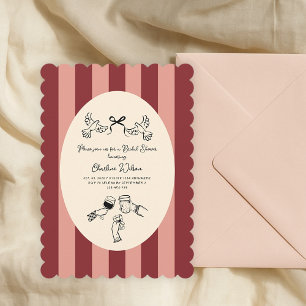 Invitación Lluvia de boda caprichosa de rayas rojas y rosadas