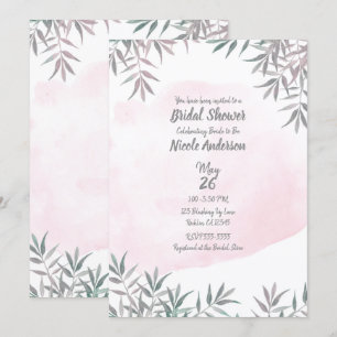 Invitación Lluvia de Boda Chic Botánico Acuarela Rosa Sonrojo