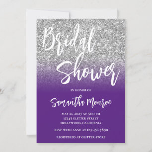 Invitación Lluvia de Boda con Código QR de Ombre Morado y Pur