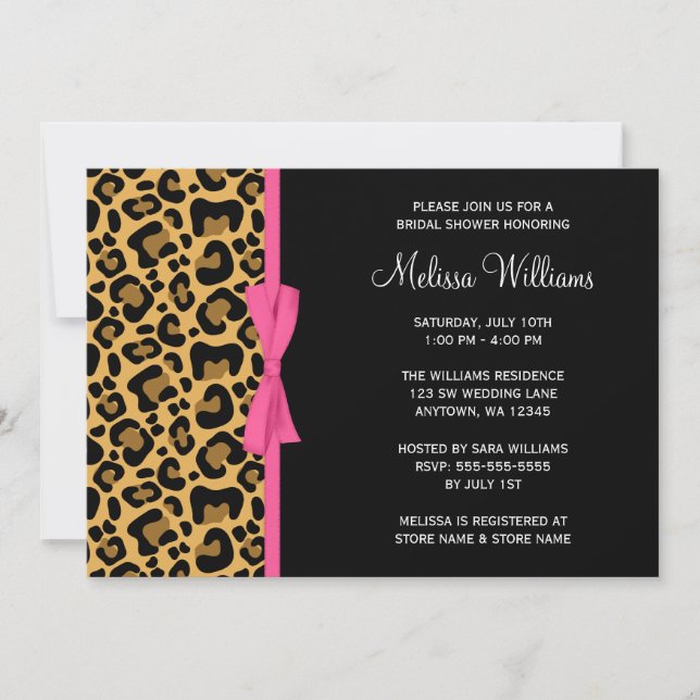 Invitación Lluvia de Boda con Estampado de Leopardo Rosa (Anverso)