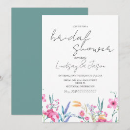 Invitación Lluvia de boda con guión verde de flor silvestre a