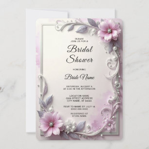 Invitación Lluvia de Boda con Marco Floral Rosa