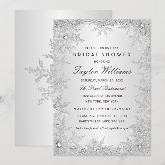 Invitación Lluvia de Boda Copo de Nieve Joyas de Plata (Anverso / Reverso)