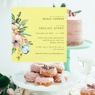 Invitación Lluvia de Boda Cuadrada Floral Colorida Amarilla