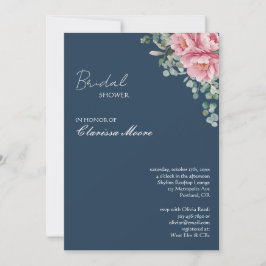 Invitación Lluvia de Boda Cuadro Dorado Peonía Rosa Marino
