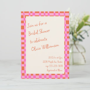 Invitación Lluvia de Boda Cuadros Rosa Naranja Caprichosa
