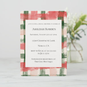 Invitación Lluvia de Boda de Cuadros de Rayas Rosadas Rojas y
